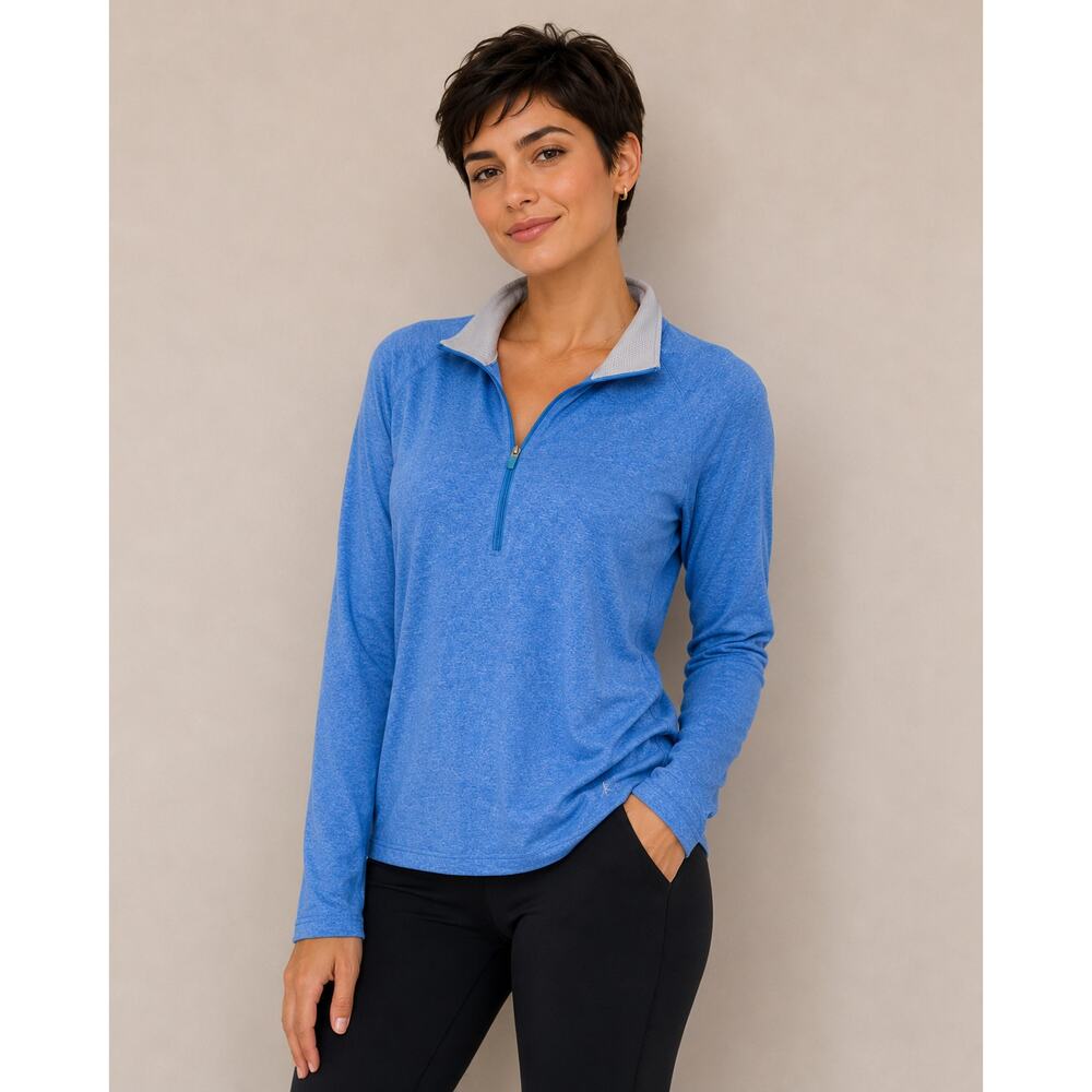 Danskin NOW Semi Fitted Half Zip Long Sleeve Athletic Top Blue size L/G (12/14)